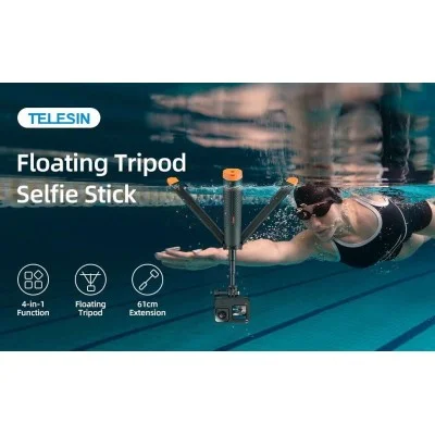 Telesin Floating Selfie Stick with Tripod for action cameras - Black